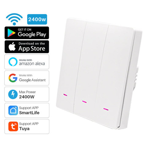 3 gangs Tuya commutateur intelligent WiFi 220V mur bouton poussoir commutateur APP télécommande maison intelligente Compatible avec Alexa Google Assistant ► Photo 1/6