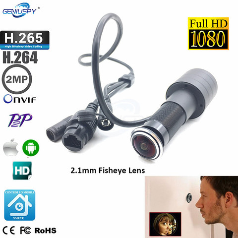 Visionneuse de porte oeil trou 1080P 2.1mm grand Angle FishEye lentille réseau Mini judas porte IP caméra P2P Onvif réseau câble d'alimentation ► Photo 1/6