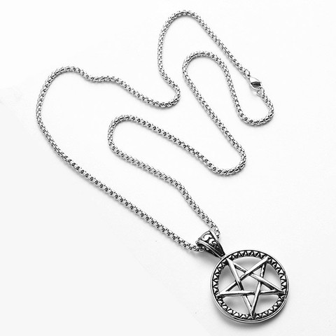 Collier en pentagramme, chaîne courte et longue, pendentif de couleur argent Antique, Simple, classique, à la mode, étoile, bijoux ► Photo 1/1
