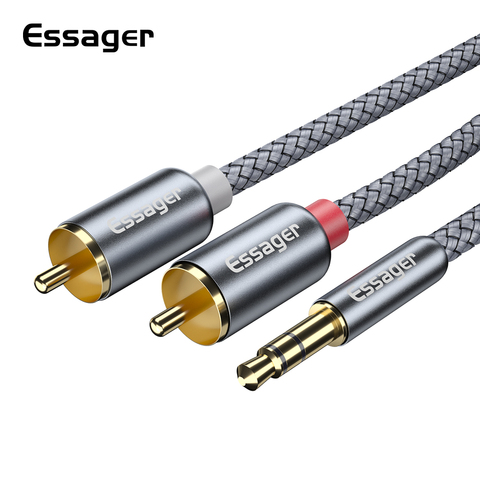 Essager câble RCA 2RCA à 3.5mm Jack câble Audio 2 RCA répartiteur mâle câble Aux pour TV PC DVD haut-parleur Audio amplificateurs Subwoofer ► Photo 1/6