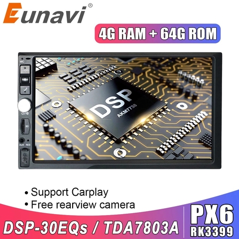 Eunavi – autoradio avec lecteur Audio multimédia, Android 10, 4 go/64 go, écran 7 pouces, Navigation GPS, PX6, sans DVD, 2 Din ► Photo 1/6