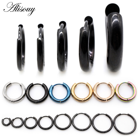 Alisouy 2 pièces acier inoxydable 1.6/2/2.5/3/5mm épais femmes hommes cercle Clip rond cerceau boucles d'oreilles oreille hélice Punk Piercing bijoux ► Photo 1/6