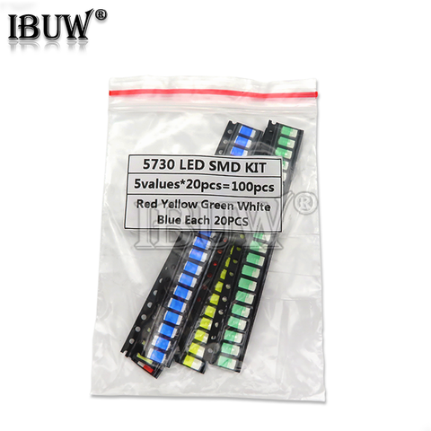 KIT de diodes LED, 100 pièces = 5 couleurs x 20 pièces, SMD 5730 5630, Kit igmopnrq, vert/rouge/blanc/bleu/jaune ► Photo 1/2