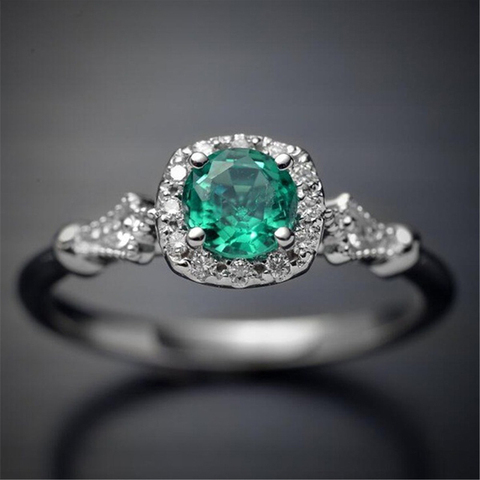 Bague Vintage pour femmes, anneau de fiançailles en pierre de Zircon vert carré décontracté ► Photo 1/4