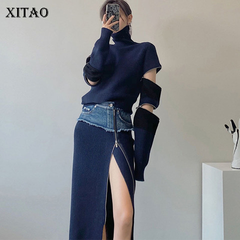 XITAO Patchwork fermeture éclair trou femmes ensemble 2022 hiver décontracté mode nouveau Style tempérament col roulé femmes vêtements ZY1813 ► Photo 1/6