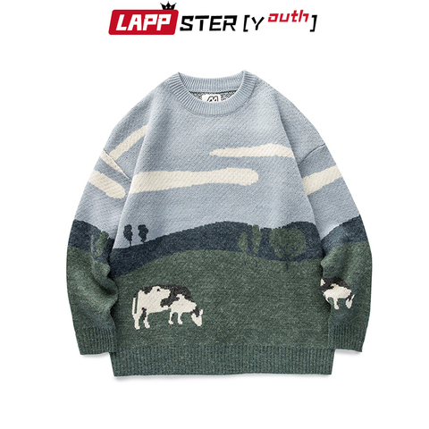 LAPPSTER-jeunesse hommes vaches Vintage hiver chandails 2022 pull hommes o-cou coréen mode chandail femmes décontracté Harajuku vêtements ► Photo 1/6