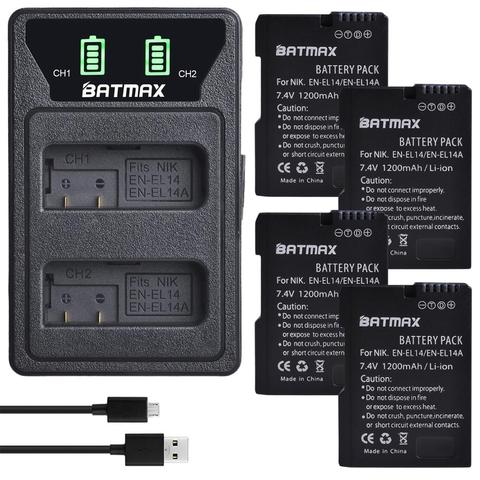 Batterie 4x EN EL14 avec double chargeur USB, pour Nikon D3100 D5200 DF P7000 P7100 P7200 P7700 P7800 ► Photo 1/6