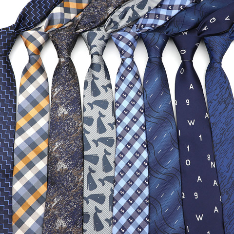 Cravate Slim en Polyester pour hommes 6cm décontracté, à la mode, Cravate en bande à carreaux, accessoires de chemise Slim, cadeau, NO.1-20 ► Photo 1/4