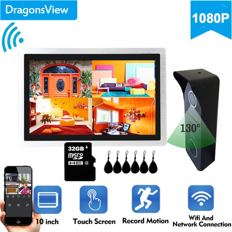 Dragonsview – visiophone IP sans fil, interphone vidéo Wifi, 10 pouces, 1080P, sonnette intelligente, caméra, carte RFID, déverrouillage, enregistrement ► Photo 1/6