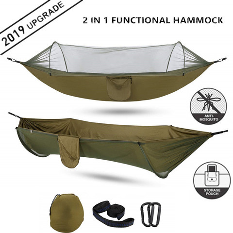 Hamac de Camping avec moustiquaire Pop-Up, lit-balançoire d'extérieur léger et Portable, Parachute, 2022 ► Photo 1/6