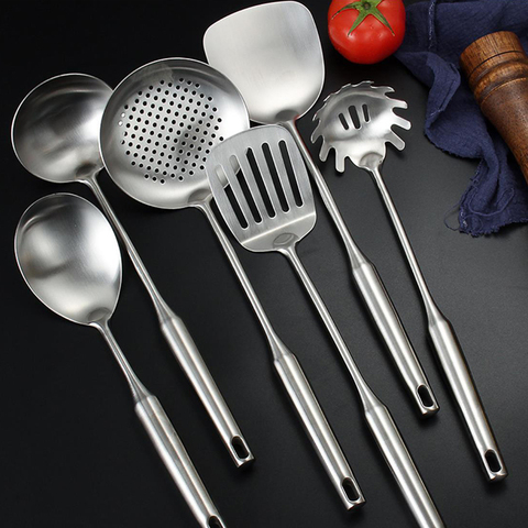 Outils de cuisine, cuillère à soupe, spatule en acier inoxydable, grande passoire à manche creux sautée pelle de cuisine, 1 pièce ► Photo 1/5