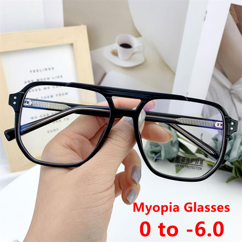 Lunettes Anti-lumière bleue pour myopie, mode 2022, montures carrées surdimensionnées pour homme, lunettes de Prescription pour ordinateur moins-2-3-6 ► Photo 1/6