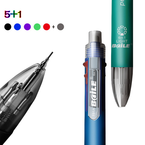 6 en 1 stylos à bille multicolores 5 couleurs stylo à bille 1 crayon automatique avec gomme pour fournitures d'écriture de bureau scolaire papeterie ► Photo 1/6