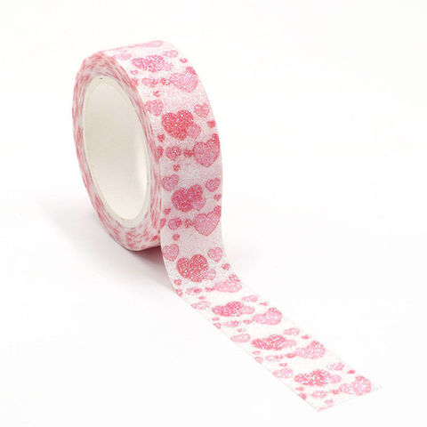 Ruban adhésif avec coeur pour la saint-valentin, étiquette autocollante pour Scrapbooking, ruban de masquage d'amour, papeterie décorative scintillante rose, Diy bricolage ► Photo 1/2