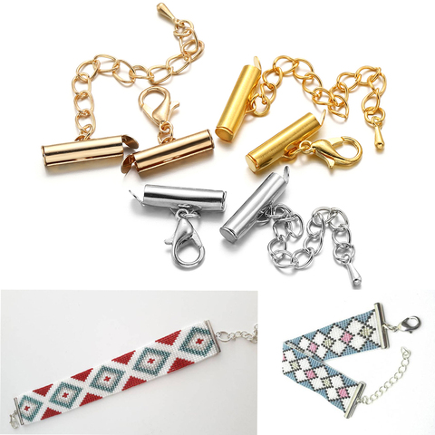 Fermoir d'extrémité à sertir, 10 ensemble/lot perles à glissière avec boucles de chaîne, connecteurs d'embouts pour accessoires de fabrication bijoux à bricoler soi-même ► Photo 1/6