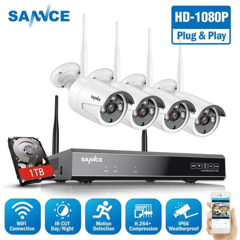 SANNCE 8CH 1080P WiFi NVR 4 pièces 2.0MP IR extérieur résistant aux intempéries CCTV sans fil caméra IP sécurité système de Surveillance vidéo Kit ► Photo 1/6