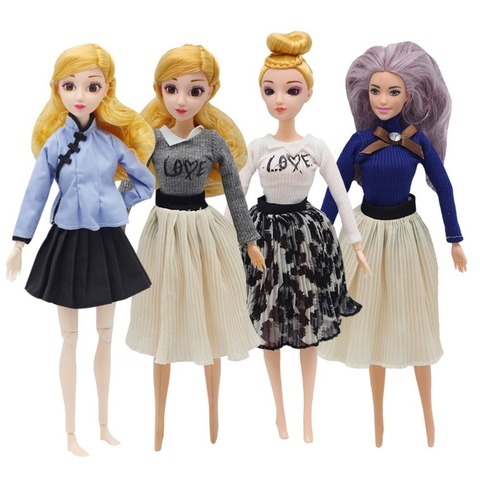 Robe de poupée Barbie, 1 ensemble, tenue multicolore, pull + jupe plissée, vêtements quotidiens tenue décontracté accessoires pour poupée Barbie ► Photo 1/6