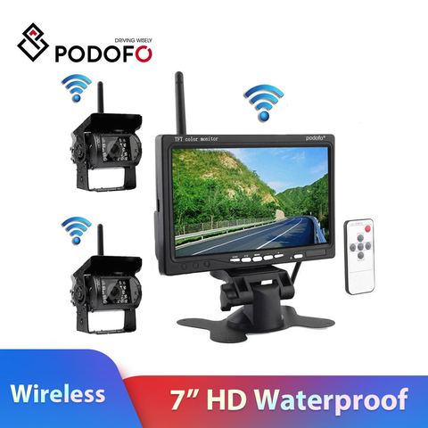 Podofo – double caméra de recul sans fil, moniteur de voiture de 7 pouces avec Vision nocturne IR, pour RV camion remorque Bus ► Photo 1/6