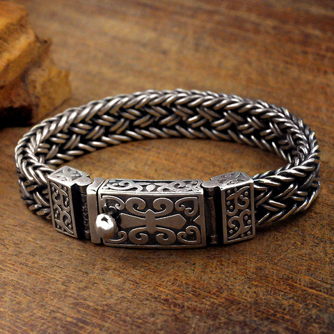 Véritable 925 en argent Sterling Bracelet hommes large 11mm rétro Punk Rock fil chaîne et Bracelet mâle Thai argent bijoux cadeau ► Photo 1/6