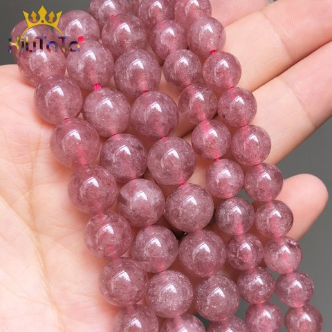 Perles en pierre naturelle, Quartz fraise, rondes, amples, pour la fabrication de bijoux, accessoires pour bracelets, 7.5 pouces 6/8/10mm ► Photo 1/6