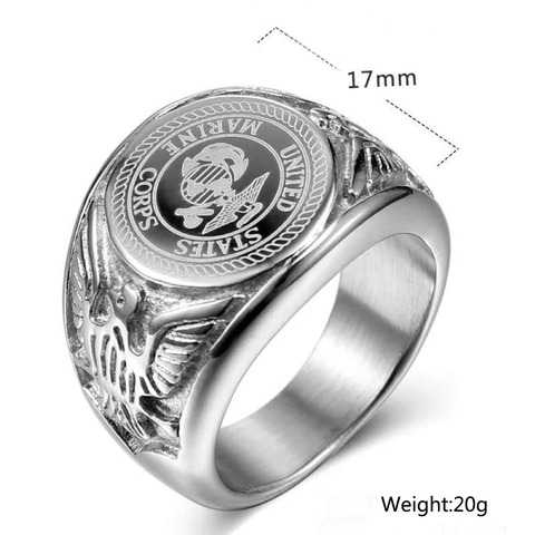 Acier inoxydable argent plaqué US Marine militaire anneaux taille 7-13 Badge aigle armée des états-unis hommes chevalière bague ► Photo 1/6