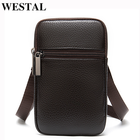 WESTAL-Mini sacs à bandoulière en cuir véritable pour hommes, pochette de ceinture de téléphone, sacoche masculine, 8891 ► Photo 1/6