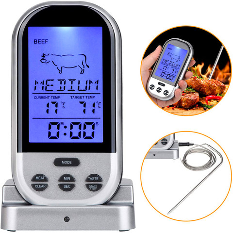 Thermomètre à viande à sonde numérique sans fil, pour Grill, fumeur, BBQ, four, avec alarme, minuterie, outil de cuisine ► Photo 1/6