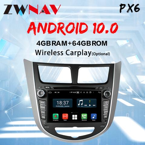 Autoradio Android 10, Navigation GPS, DSP, CARPLAY, lecteur multimédia vidéo, pour voiture hyai, Solaris, Accent, Verna 2011 – 2016, PX6 ► Photo 1/6