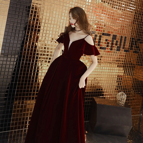 Vin de luxe rouge velours fête longue Robe femmes Robe élégante Robe de princesse grande taille 3Xl Off Shlouder dames Vestidos Robe femme ► Photo 1/1