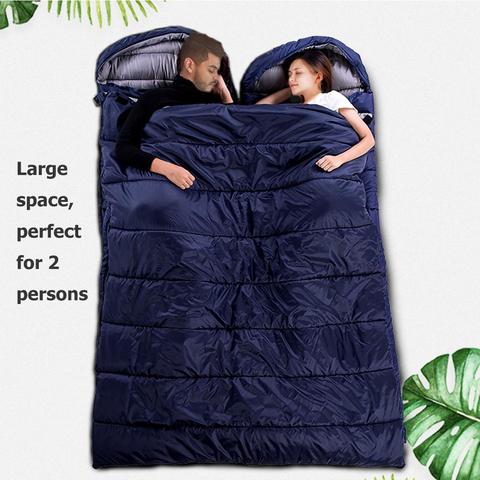 2 personnes hiver sac de couchage Camping Double couche thermique garder au chaud paresseux sac résistant aux intempéries sac de couchage équipement de Camping sac ► Photo 1/6