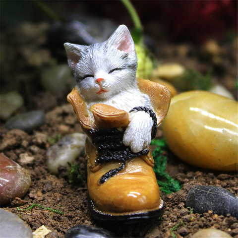 Pot de fleurs en résine, chat dormant chaton Miniature Pose scène petit Animal modèle bureau décor artisanal pour la maison ► Photo 1/6