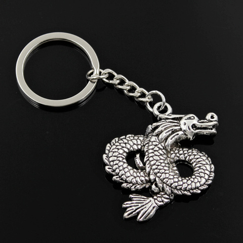 Porte-clés pour hommes, 30mm, chaîne bricolage-même, Vintage, Dragon chinois 46x40mm, couleur Bronze argent, pendentif cadeau support métallique ► Photo 1/4