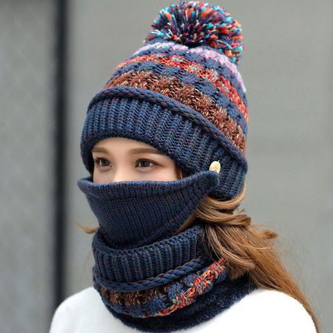 2022 chapeau hiver femmes masque chapeau pour filles écharpe épais chaud polaire à l'intérieur tricoté chapeau écharpe ensemble 3 pièces hiver équitation mode chapeaux ► Photo 1/6