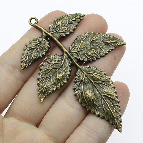 WYSIWYG 1 pièces 79x56mm Vintage feuille branche pendentifs charme fabrication de bijoux Antique Bronze couleur branche pendentifs charme grande branche ► Photo 1/1