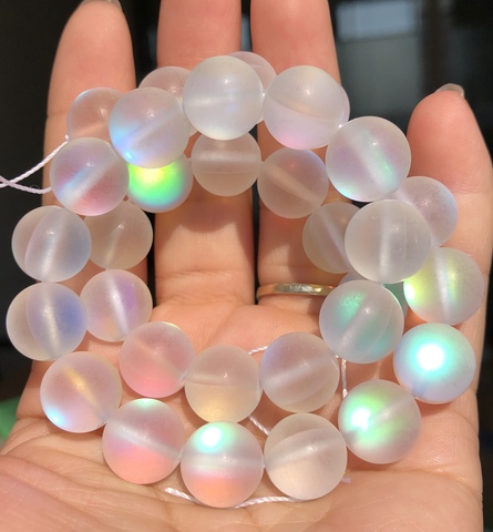 Pierres de lune en cristal blanc givré d'autriche, perles rondes naturelles amples à paillettes pour la fabrication de bijoux, Bracelet et collier Diy de 6 8 10 12mm ► Photo 1/3