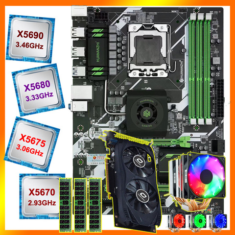 HUANANZHI X58 deluxe carte mère CPU Xeon X5670/X5675/X5680/X5690 avec 6 caloducs refroidisseur RAM 24G(3*8G) RECC carte vidéo GTX750TI ► Photo 1/6