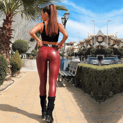 Melody Wear – pantalon en similicuir Pu rouge foncé pour femme ► Photo 1/6