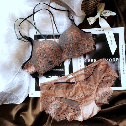 Ensemble lingerie Sexy sans couture, soutien-gorge à boutons avant, sans armatures, petite poitrine et épaisse, pour femmes, intimes ► Photo 1/6