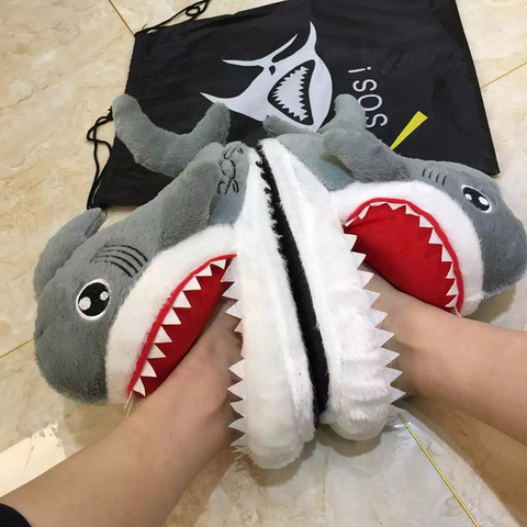 Dessin animé requin drôle chaussures filles belle intérieur pantoufles dames maison chaussures 2022 mode peluche chaud pantoufles femmes ► Photo 1/6