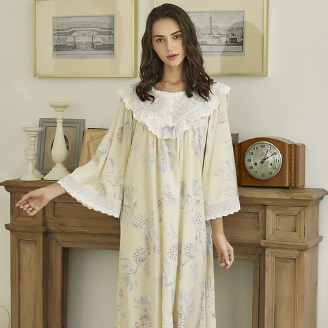 Chemise de nuit longue robe dame romantique chemise de nuit Satin femmes à manches longues vêtements de nuit ► Photo 1/5