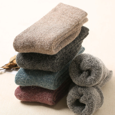 Chaussettes d'hiver en laine pour femmes, couleur unie, Super épaisse, en cachemire de haute qualité, pour la neige, décontractées, 2 paires ► Photo 1/6