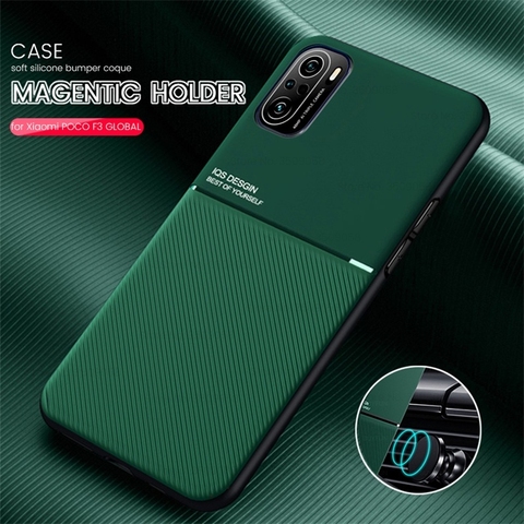 PocoF3 Voiture Support Magnétique En Cuir Couverture De Texture Pour Pocophone Poco Poko Peu F3 F 3 3F Silicone SOUPLE Antichoc Coque ► Photo 1/6