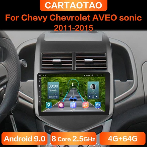 Autoradio Android 9.0, 4 go/64 go, DSP, GPS, RDS, lecteur multimédia, 2din, sans DVD, pour voiture Chevrolet Aveo 2, Sonic T300 (2011 – 2015) ► Photo 1/6