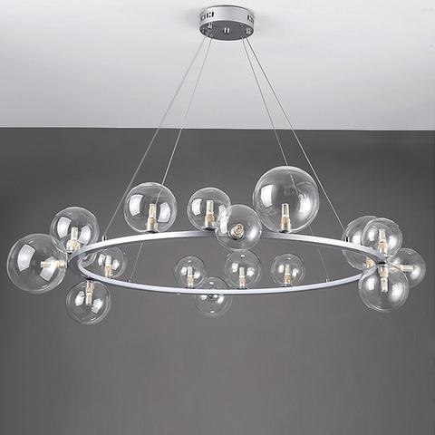 LED Art déco verre bulles rond noir argent lustre éclairage Suspension Luminaire Lampen pour salle à manger ► Photo 1/6