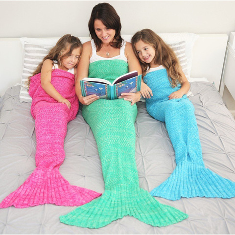 Couverture de sirène pour enfants, couverture pour petite fille, queue de sirène, climatisation, canapé, sac de couchage, couverture tricotée au Crochet ► Photo 1/6