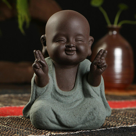 Statues de bouddha en céramique avec petit moine, décoration géomatique pour le club, Figurines de thé violet ► Photo 1/6