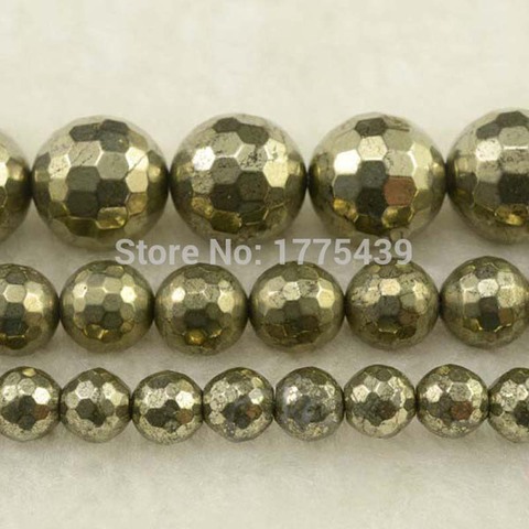 Perles rondes en Pyrite de fer à facettes, pierre naturelle, fil de 16 pouces, taille au choix de 4 6 8 10 12MM, pour la fabrication de bijoux ► Photo 1/1