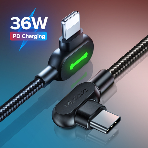 MCDODO – câble USB PD 36W LED type-c pour recharge rapide et transfert de données, cordon de chargeur pour téléphone iPhone 12/11/Pro/Max/Xs/Xr/X/8/7/6/Plus et iPad ► Photo 1/6