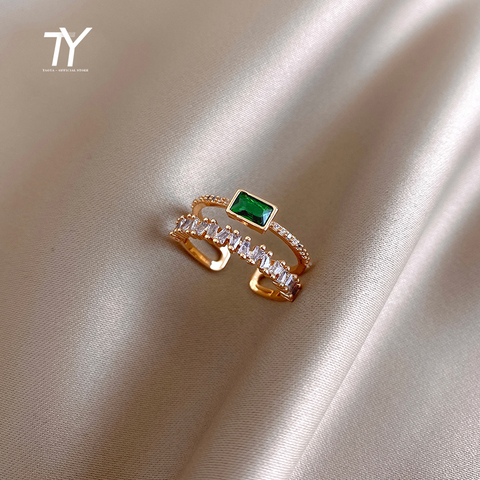 2022 nouveau luxe vert cristal ouverture réglable femmes anneau rétro classique accessoires mariage fête bijoux fille sexy anneaux ► Photo 1/6