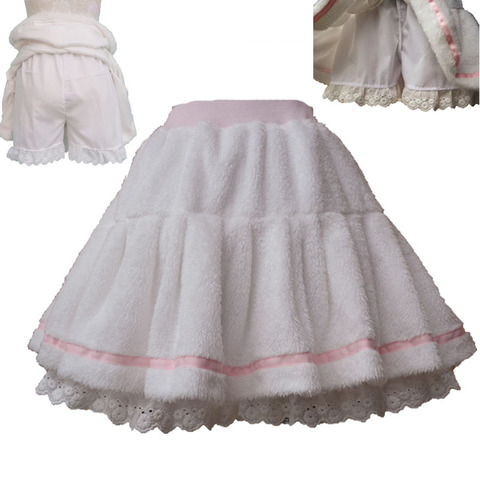 Mini jupe plissée pour adultes femmes, polaire chaude, blanc, taille, mignon, Costume Lolita pour femmes et Preppy ► Photo 1/6